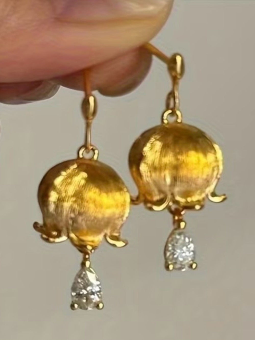 Gold Floral Drop Earrings with Teardrop Crystal Dangles